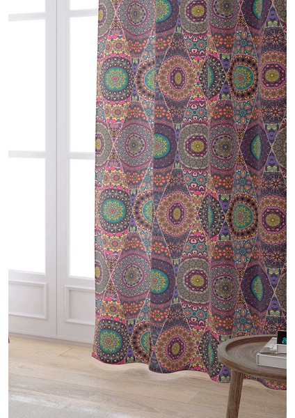 Pembe Çok Renkli Retro Vintage Desenli Dijital Baskılı Perde OTYK036-PR fiyatları