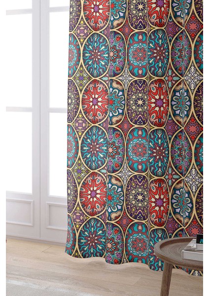 Sarı Çok Renkli Retro Vintage Desenli Dijital Baskılı Perde OTYK024-PR fiyatları