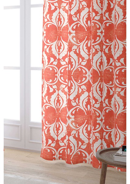 Turuncu Beyaz Damask Desenli Dijital Baskılı Perde OTYK064-PR fiyatları