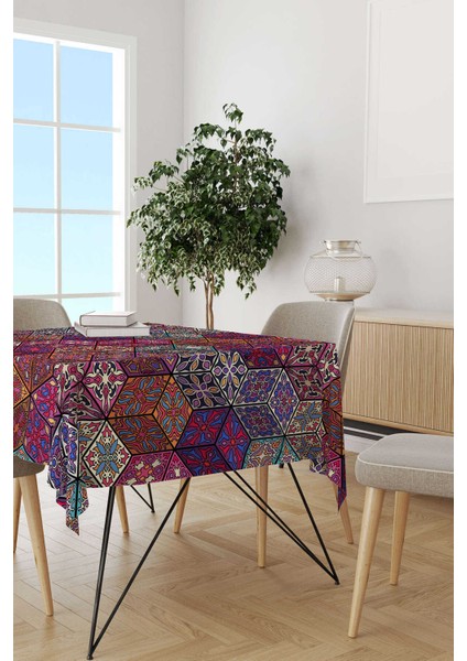 Pembe Çok Renkli Retro Vintage Desenli Dijital Baskılı Masa Örtüsü OTYK292-MS fiyatları