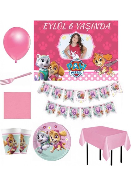 Afiş Li 8 Kişilik Paw Patrol Skye Everest Parti Seti Erkek Doğum Günü Süsleri