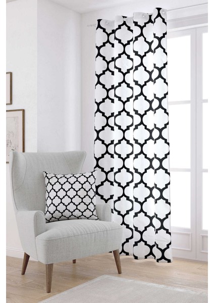 Beyaz Siyah Modern Geometrik Desenli Dijital Baskılı Perde OTYK551-PR
