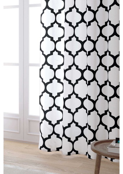 Beyaz Siyah Modern Geometrik Desenli Dijital Baskılı Perde OTYK551-PR