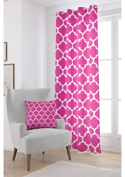 Pembe Beyaz Modern Geometrik Desenli Dijital Baskılı Perde OTYK538-PR