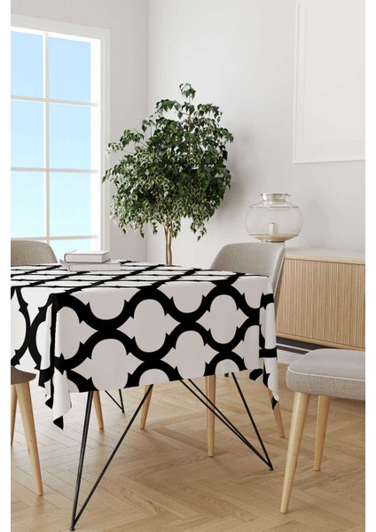 Siyah Beyaz Modern Geometrik Desenli Dijital Baskılı Masa Örtüsü OTYK531-MS