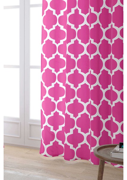 Pembe Beyaz Modern Geometrik Desenli Dijital Baskılı Perde OTYK538-PR fiyatları