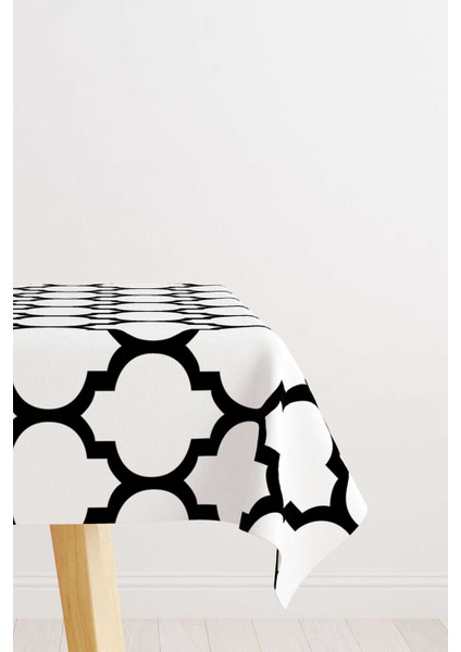 Beyaz Siyah Modern Geometrik Desenli Dijital Baskılı Masa Örtüsü OTYK551-MS