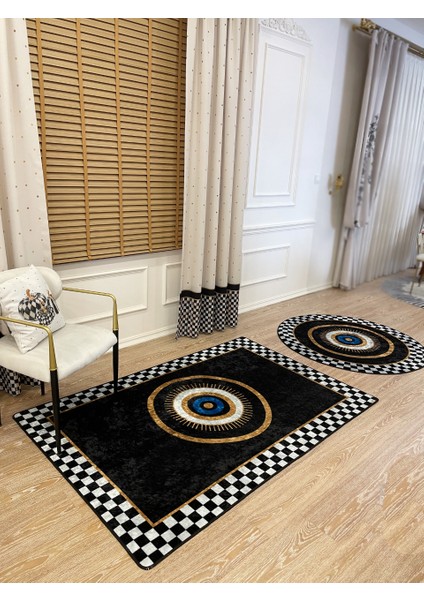 Damalı Desen Deri Taban Dekoratif Halı modelleri