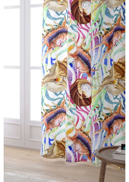 Beyaz Çok Renkli Marin Desenli Dijital Baskılı Perde OTYK758-PR fiyatları