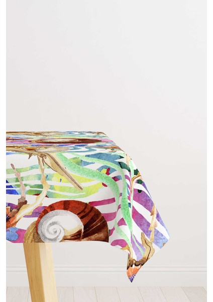 Beyaz Çok Renkli Marin Desenli Dijital Baskılı Masa Örtüsü OTYK758-MS
