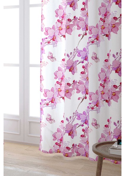 Beyaz Pembe Orkide Desenli Dijital Baskılı Perde OTYK768-PR fiyatları