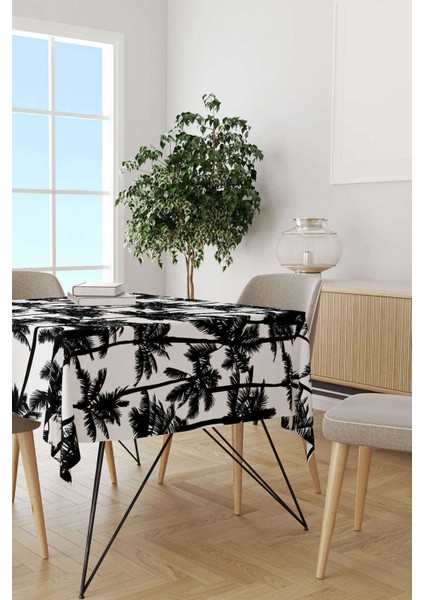 Beyaz Siyah Palmiye Desenli Dijital Baskılı Masa Örtüsü OTYK806-MS fiyatları
