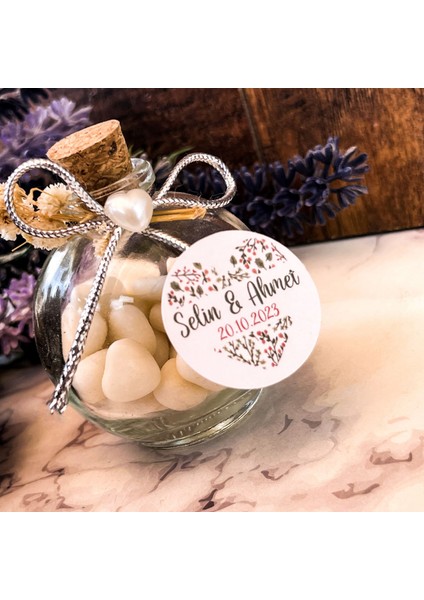 50 Adet Kalp Şekerli Balon Şişe Söz Nişan Düğün Nikah Hediyeliği Nikah Şekeri