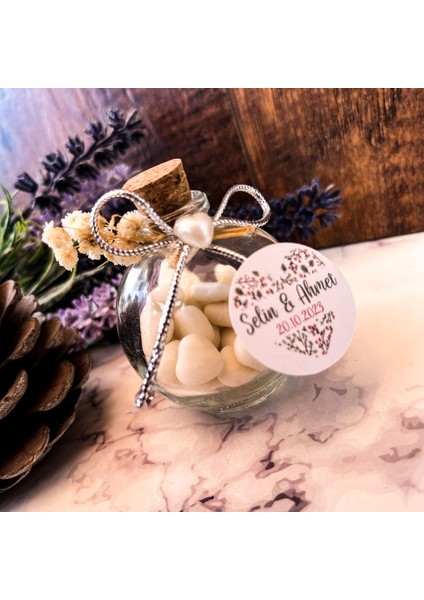 50 Adet Kalp Şekerli Balon Şişe Söz Nişan Düğün Nikah Hediyeliği Nikah Şekeri