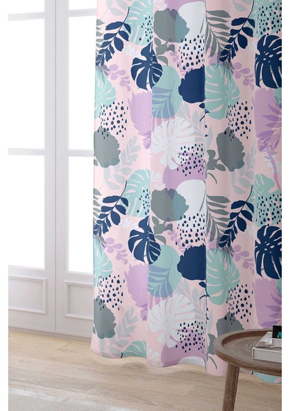Pembe Mavi Tropikal Desenli Dijital Baskılı Perde OTYK788-PR fiyatları
