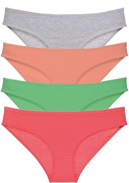 4 Adet Süper Eko Set Likralı Kadın Slip Külot Gri Pudra Yeşil Fuşya