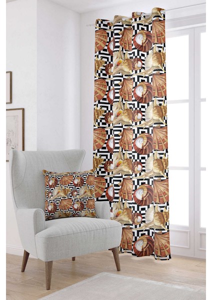 Beyaz Kahverengi Marin Desenli Dijital Baskılı Perde OTYK777-PR