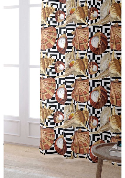 Beyaz Kahverengi Marin Desenli Dijital Baskılı Perde OTYK777-PR fiyatları