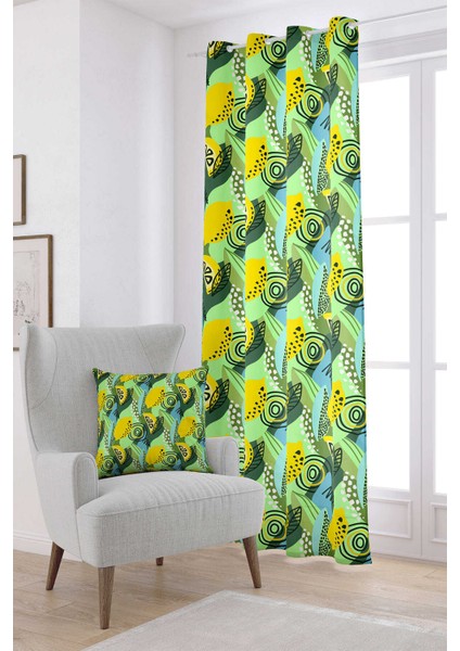 Beyaz Sarı Limon Desenli Dijital Baskılı Perde OYTYK905-PR