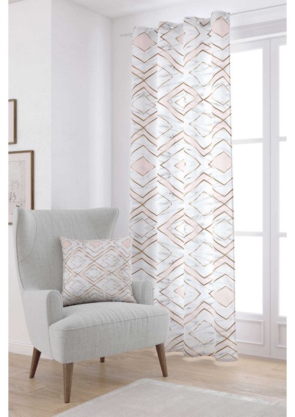 Beyaz Pembe Modern Mermer Desenli Dijital Baskılı Perde OYTYK902-PR