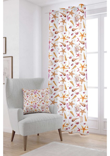 Kırmızı Turuncu Marin Desenli Dijital Baskılı Perde OTYK818-PR