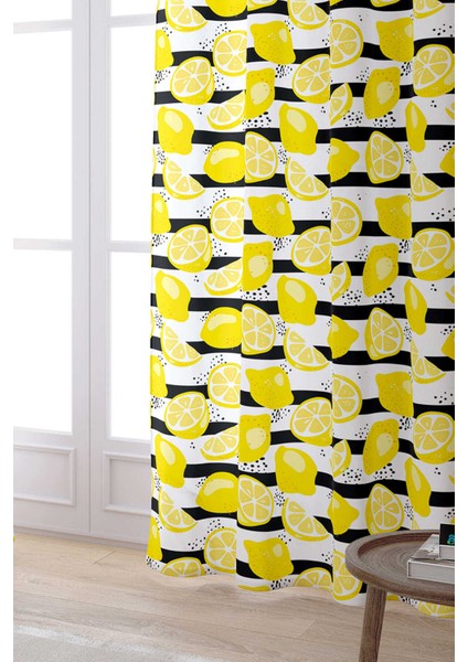 Beyaz Sarı Limon Desenli Dijital Baskılı Perde OYTYK906-PR fiyatları