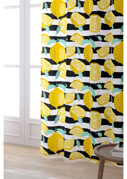 Beyaz Sarı Limon Desenli Dijital Baskılı Perde OYTYK907-PR fiyatları