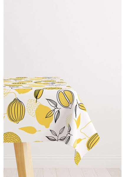 Beyaz Sarı Limon Desenli Dijital Baskılı Masa Örtüsü OYTYK911-MS