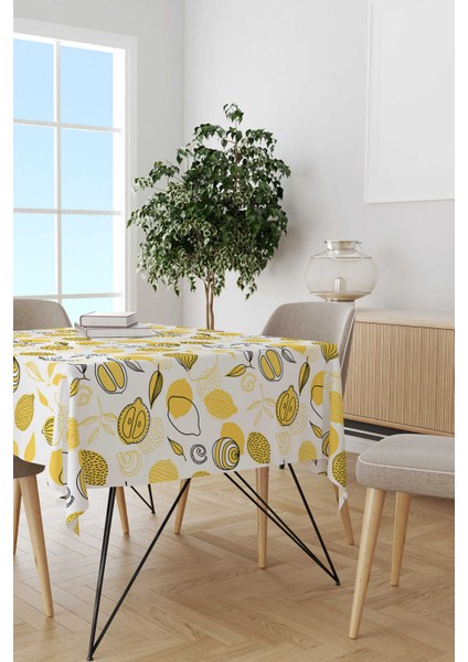 Beyaz Sarı Limon Desenli Dijital Baskılı Masa Örtüsü OYTYK911-MS fiyatları
