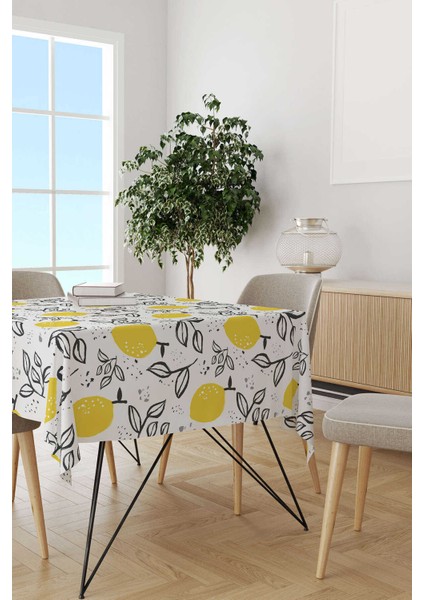 Beyaz Sarı Limon Desenli Dijital Baskılı Masa Örtüsü OYTYK930-MS