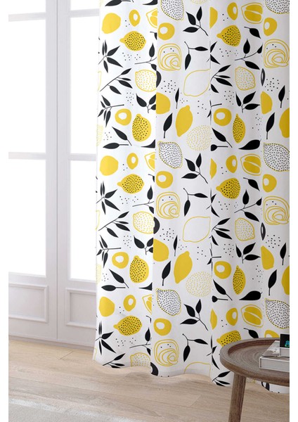 Beyaz Sarı Limon Desenli Dijital Baskılı Perde OYTYK929-PR fiyatları