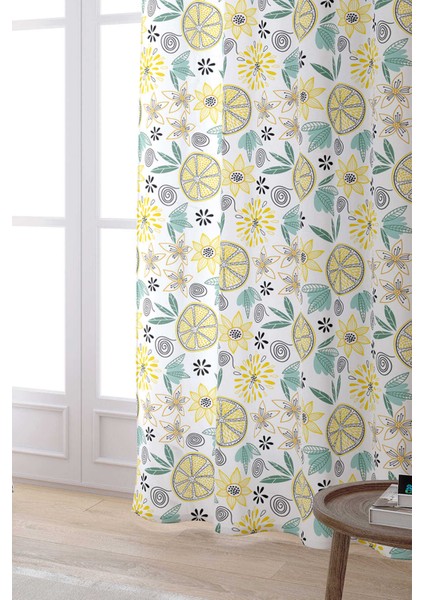 Beyaz Sarı Limon Desenli Dijital Baskılı Perde OYTYK924-PR fiyatları