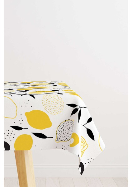 Beyaz Sarı Limon Desenli Dijital Baskılı Masa Örtüsü OYTYK929-MS