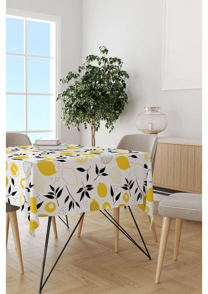 Beyaz Sarı Limon Desenli Dijital Baskılı Masa Örtüsü OYTYK929-MS fiyatları