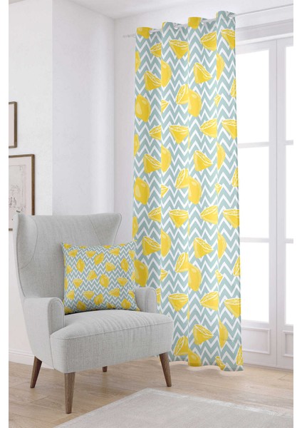 Beyaz Sarı Limon Desenli Dijital Baskılı Perde OYTYK935-PR