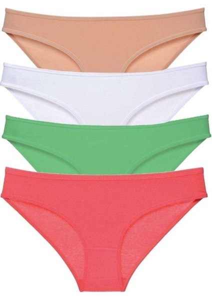 4 adet Süper Eko Set Likralı Kadın Slip Külot Ten Pudra Yeşil Fuşya