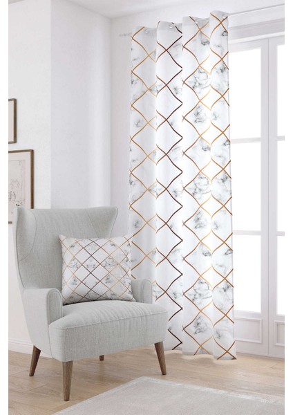 Beyaz Gri Geometrik Soyut Mermer Desenli Dijital Baskılı Perde YLMS87-PR