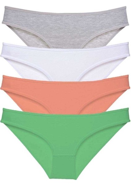 4 adet Süper Eko Set Likralı Kadın Slip Külot Gri Beyaz Pudra Yeşil