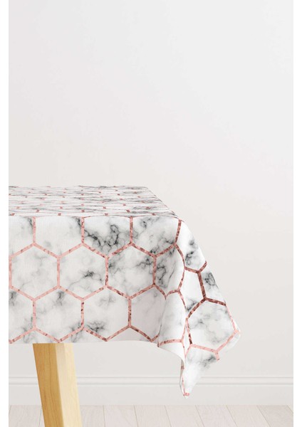 Beyaz Gri Petekli Mermer Desenli Dijital Baskılı Masa Örtüsü YLMS93-MS
