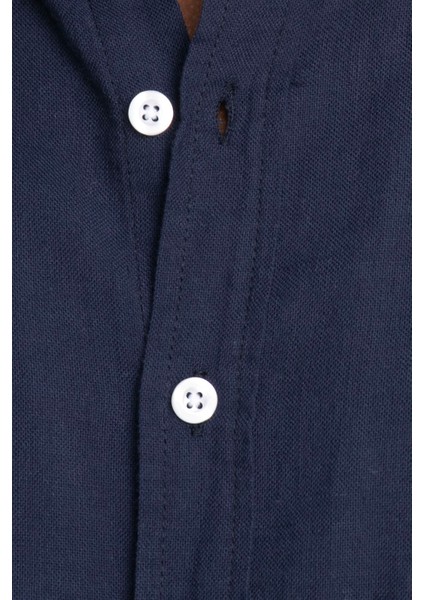 Slim Fit Uzun Kol Biyeli Yaka Düğmeli Keten Erkek Gömlek - Tudors indirimleri
