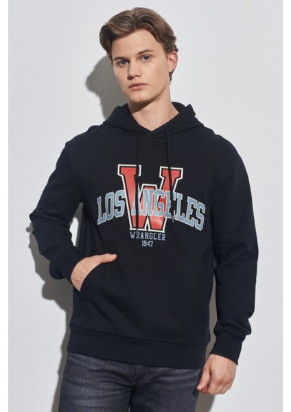 Regular Fit Normal Kesim %100 Pamuk Kapüşonlu Yaka Siyah Sweatshirt