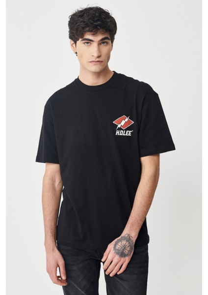 Loose Fit Erkek Siyah Bisiklet Yaka Tişört modelleri