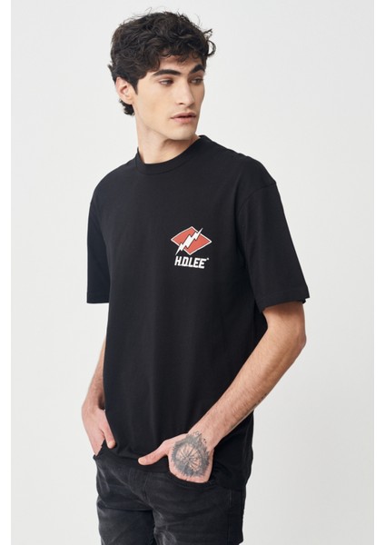 Loose Fit Erkek Siyah Bisiklet Yaka Tişört fırsatları
