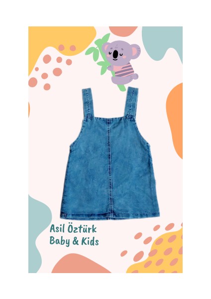 Kız Bebek Çocuk Leopar Desen Kedi ve Gül Detaylı Kot Jile Jean Salopet Denim Elbise fiyatları