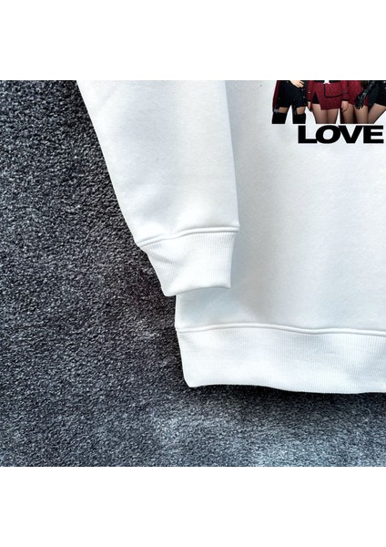 Çocuk Blackpink Love Oversize Baskılı Pamuklu Uzun Kollu Bisiklet Yaka Sweatshirt