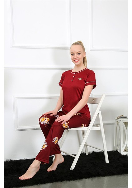 Kadın Bordo Kısa Kol Pijama Takım 20388 modelleri