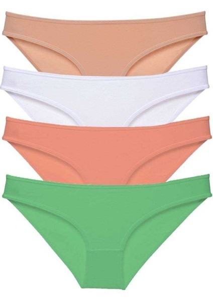 4 adet Süper Eko Set Likralı Kadın Slip Külot Ten Beyaz Pudra Yeşil