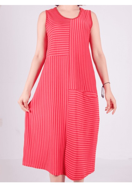 Çizgi Detaylı Sıfır Kol Kadın Penye Elbise fırsatları