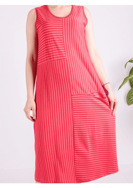 Çizgi Detaylı Sıfır Kol Kadın Penye Elbise indirimleri