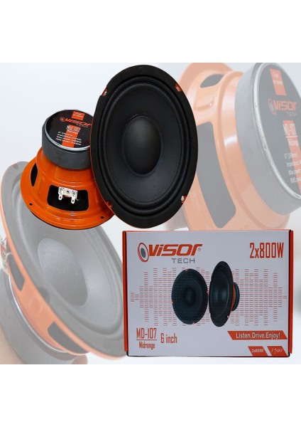 Vısor Oto Hoparlör 16 CM Midrange 6 Inch 2X800W 2X400 Rms Amfi Uyumlu 2 Adet 16Cm Araba Hoparlörü